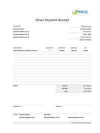 down payment receipt template uae