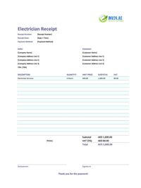 electrician receipt template uae