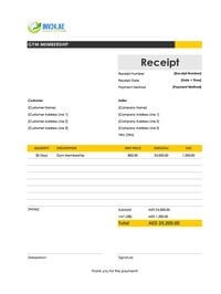 gym membership receipt template uae