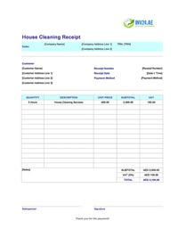 house cleaning receipt template uae