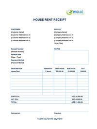 house rent receipt template uae