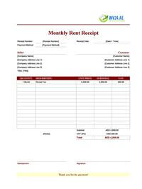 monthly rent receipt template uae