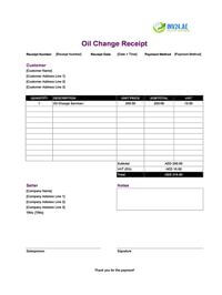 oil change receipt template uae