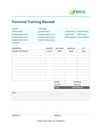 personal training receipt template uae