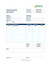 preschool receipt template uae