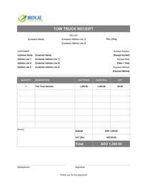 tow truck receipt template uae