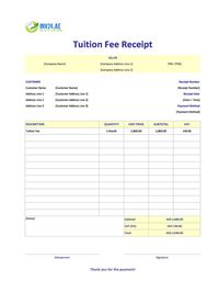 tuition fee receipt template uae