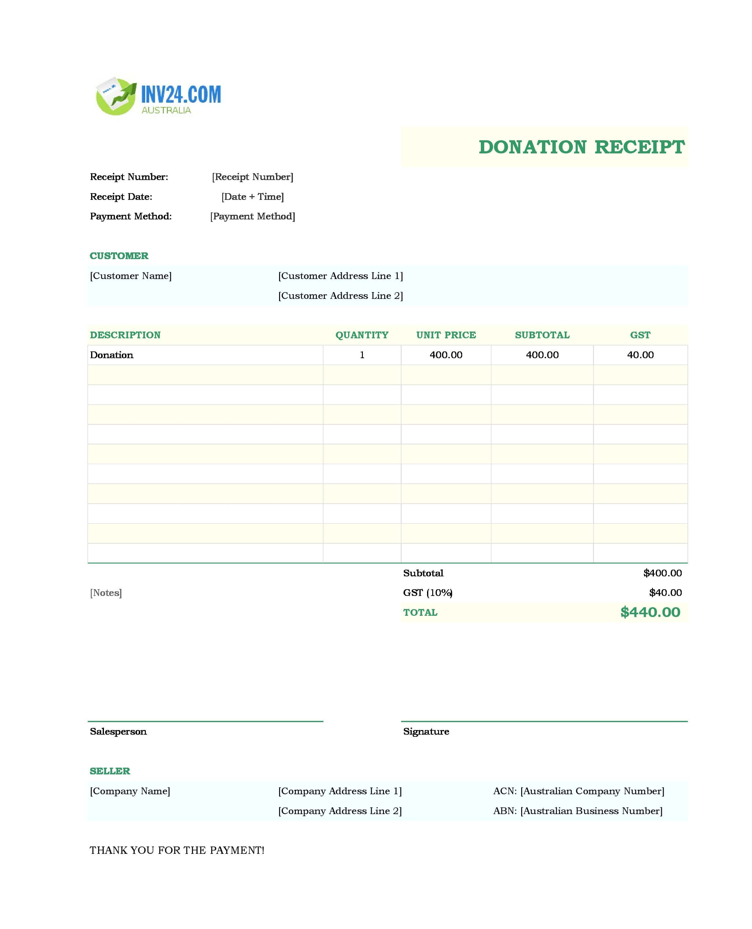 Donation Receipt Template for Australia (Excel / Google Sheets)