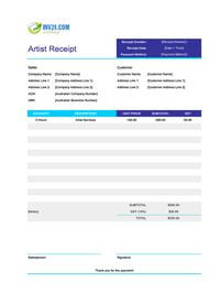 artist receipt template australia