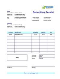 babysitting receipt template australia
