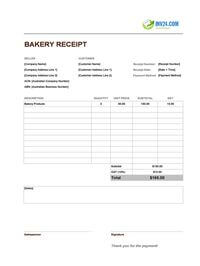 bakery receipt template australia