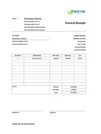 blank funeral receipt template australia