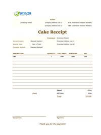 cake receipt template australia