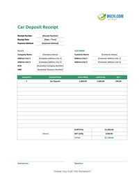 car deposit receipt template australia
