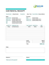 car rental receipt template australia
