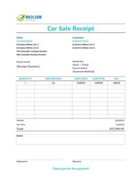 car sale receipt template australia