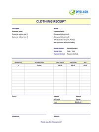 clothing receipt template australia