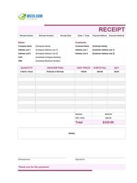 cute receipt template australia