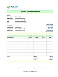 daycare payment receipt template australia