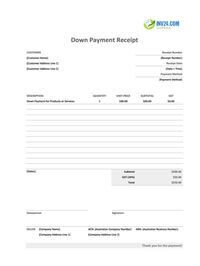 down payment receipt template australia