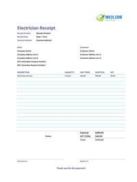 electrician receipt template australia
