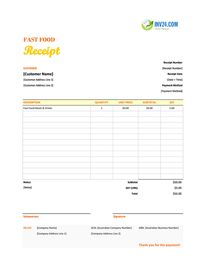 fast food receipt template australia