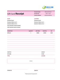gift card receipt template australia