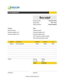 gym membership receipt template australia