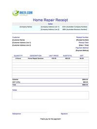 home repair receipt template australia
