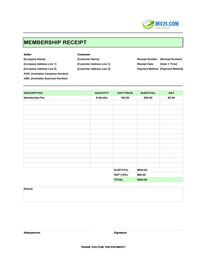 membership receipt template australia