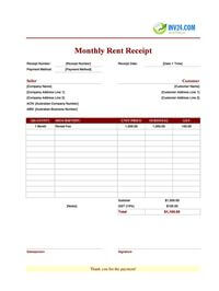 monthly rent receipt template australia