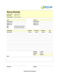 nanny receipt template australia