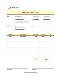 parking receipt template australia