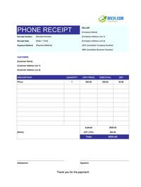 phone receipt template australia