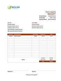 piano lessons receipt template australia