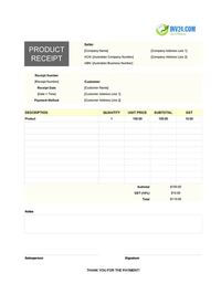 product receipt template australia