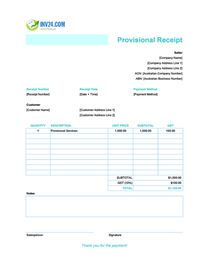 provisional receipt template australia