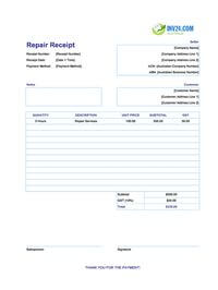 repair receipt template australia