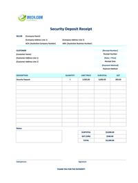 security deposit receipt template australia