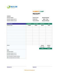 summer camp receipt template australia