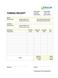 towing receipt template australia