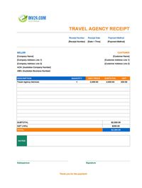 travel agency receipt template australia