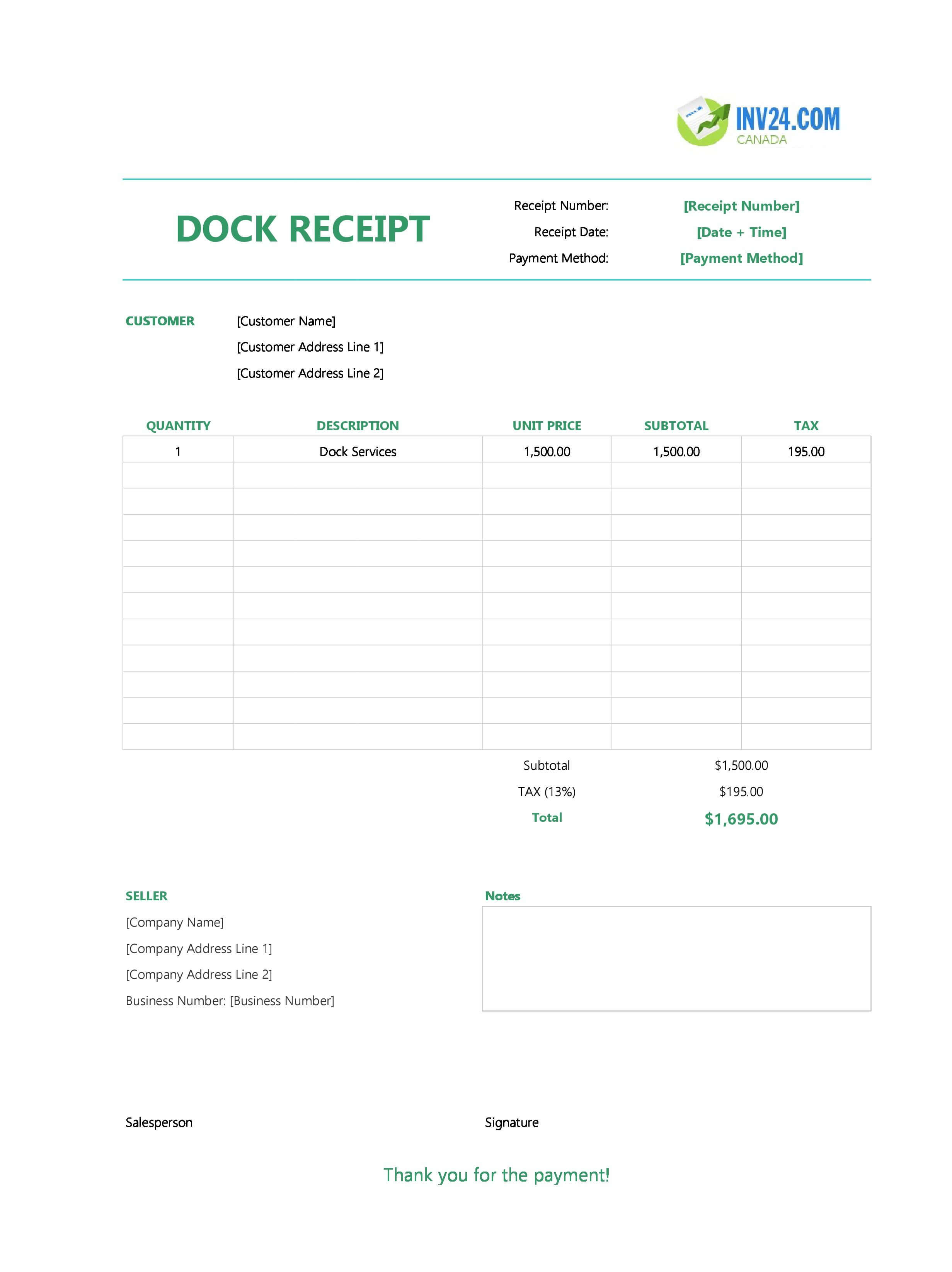 Dock Receipt Template for Canada (Excel / Google Sheets)