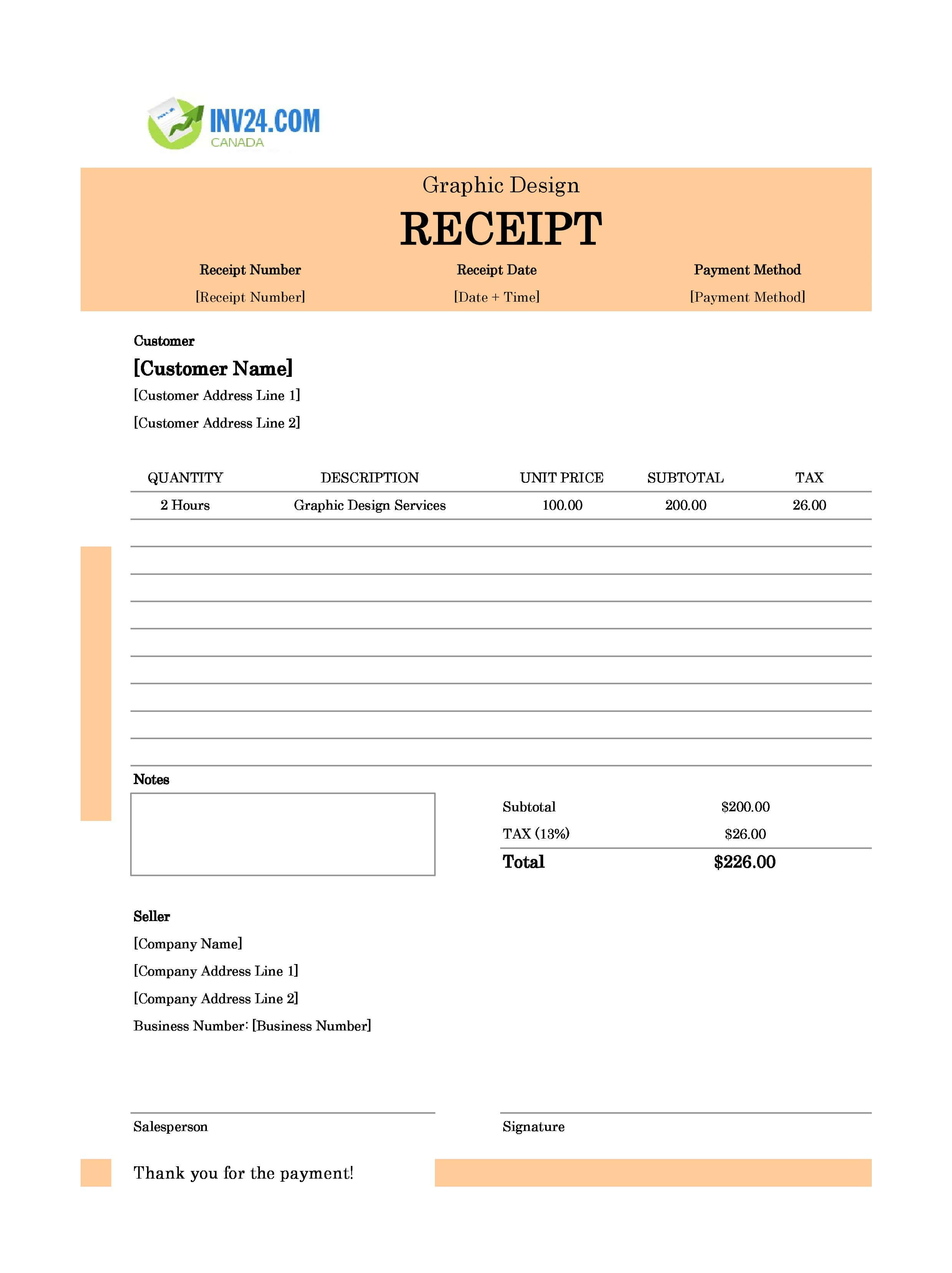 Graphic Design Receipt Template for Canada (Excel / Google Sheets)