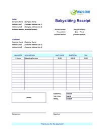 babysitting receipt template canada