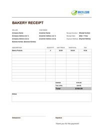 bakery receipt template canada