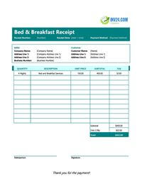 bed and breakfast receipt template canada