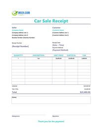 car sale receipt template canada