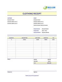 clothing receipt template canada