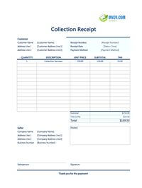 collection receipt template canada